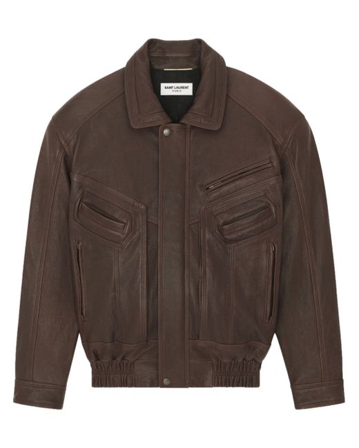 Saint Laurent spread-collar leather bomber jacket