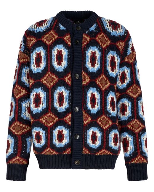 Etro patterned-jacquard wool blend cardigan