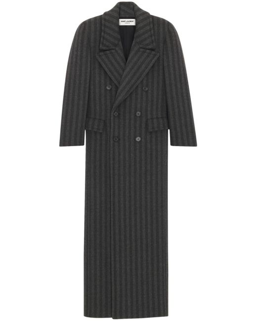 Saint Laurent striped virgin wool double-breasted coat