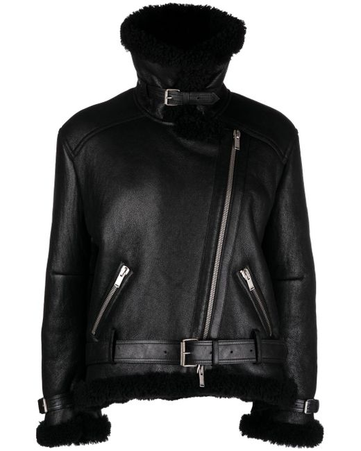 Saint Laurent faux-fur trim leather jacket