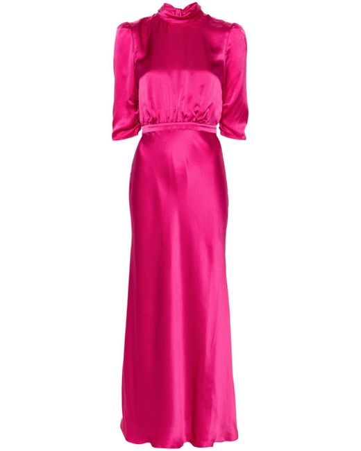 Saloni high-neck silk dress
