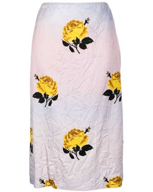 Meryll Rogge rose-print creased midi skirt