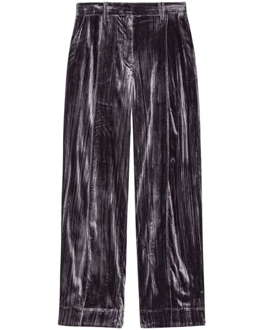 Ganni striped velvet-finish straight-leg trousers