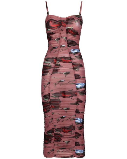 Dolce & Gabbana Rose-print ruched dress