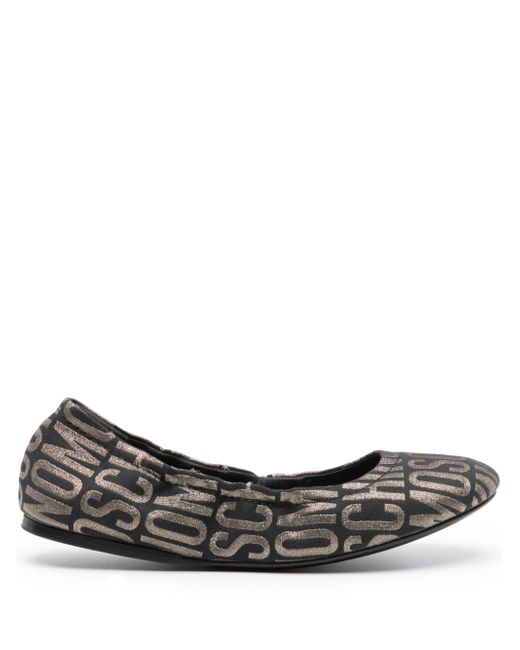 Moschino logo-jacquard glitter ballerina shoes