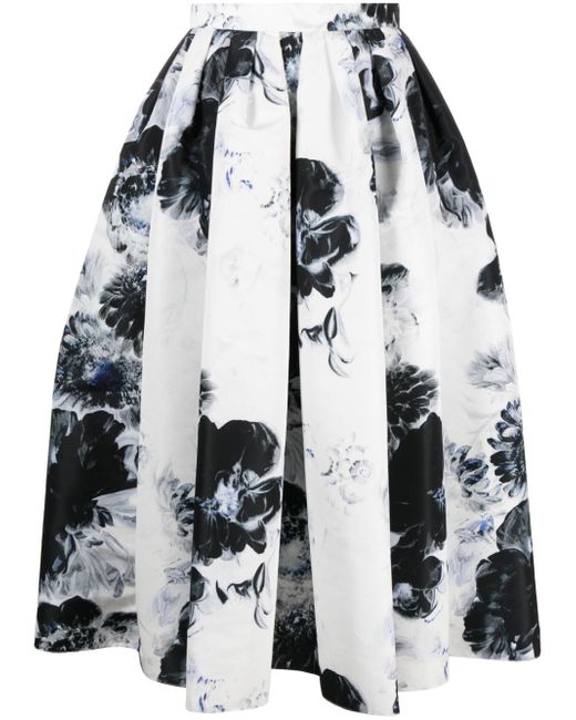 Alexander McQueen Chiaroscuro floral-print pleated midi skirt