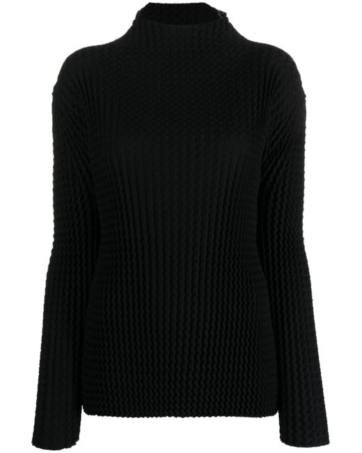 Issey Miyake ribbed-detailing funnel-neck top