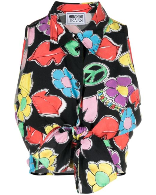 Moschino Jeans graphic-print knot-detailed shirt