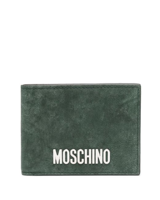 Moschino logo-lettering suede bi-fold wallet