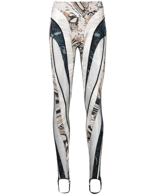 Mugler snakeskin-print sheer-tulle panelled leggings