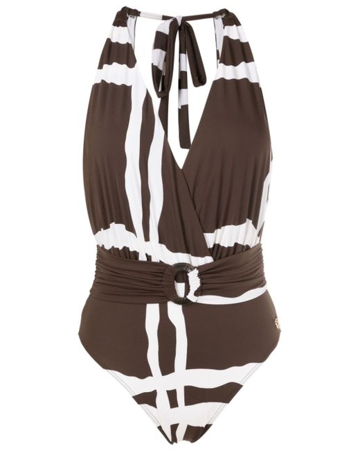 Brigitte check-pattern halterneck-tie swimsuit