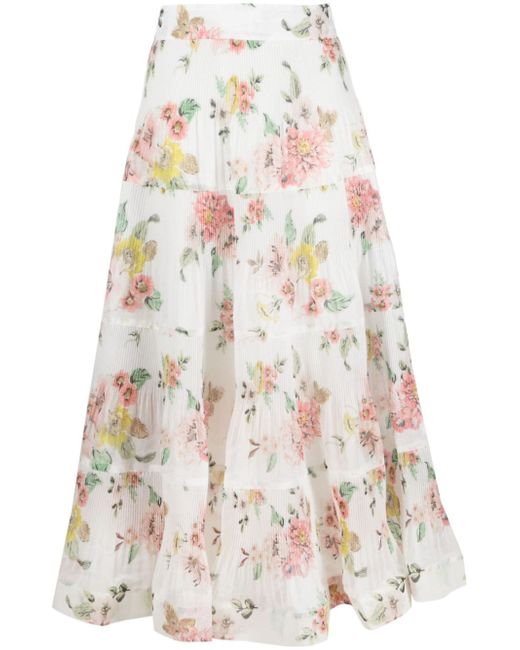 Zimmermann pleated floral-print midi skirt