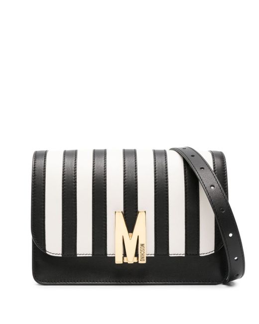 Moschino logo-buckle striped crossbody bag