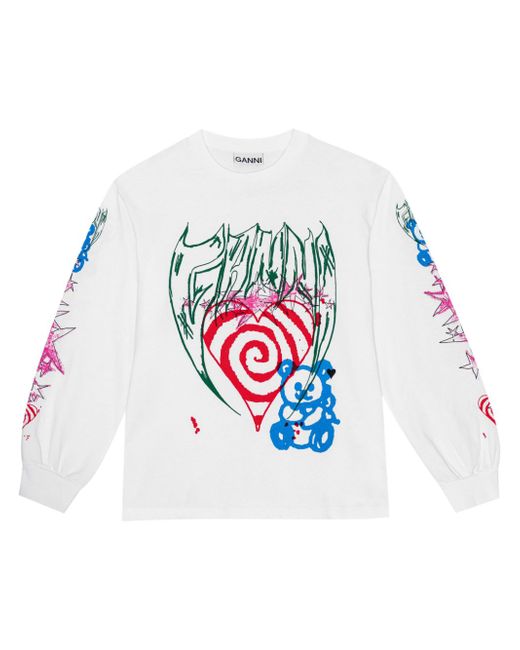 Ganni graphic-print organic-cotton blend sweatshirt