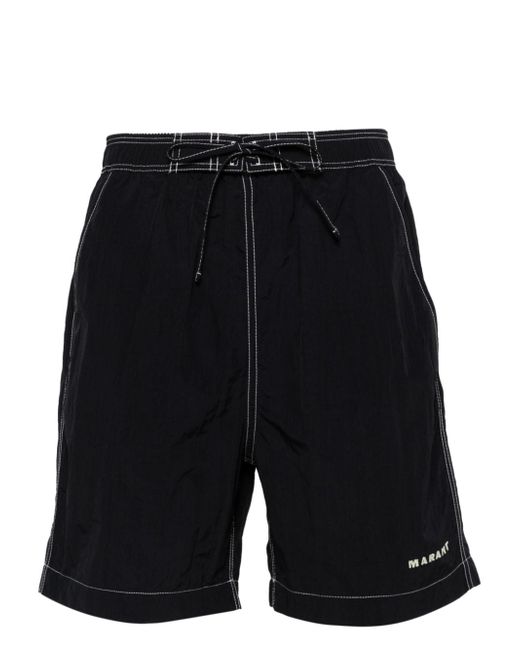 Marant logo-print contrast-stitching swim shorts