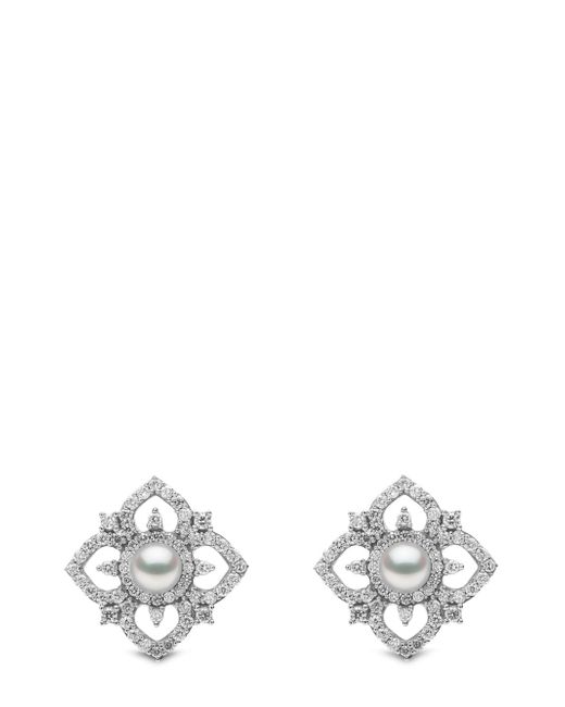 Yoko London 18kt white gold Petal pearl and diamond earrings