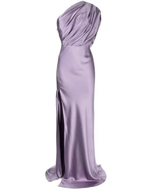 Michelle Mason one-shoulder draped gown
