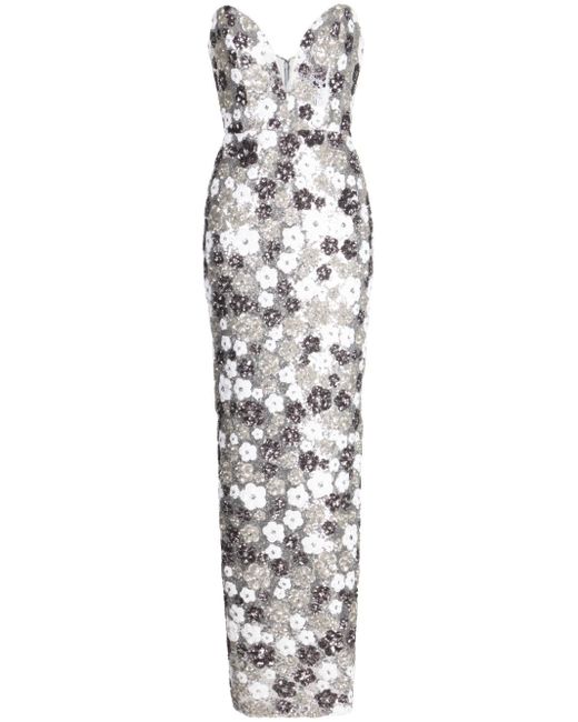 Marchesa Notte sequined sweetheart-neck maxi dress