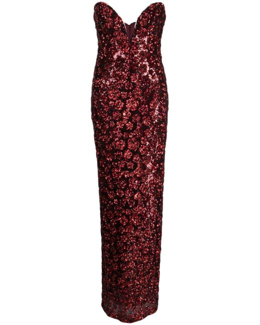 Marchesa Notte sequined sweetheart-neck maxi dress