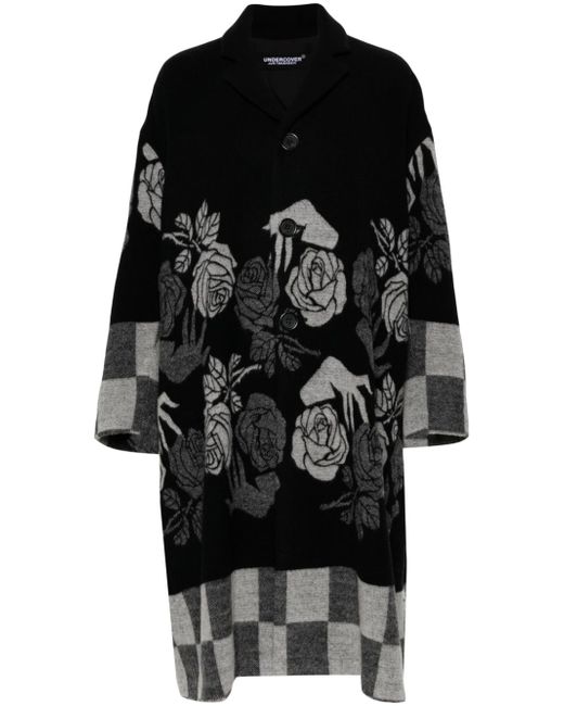 Undercover floral-jacquard buttoned coat