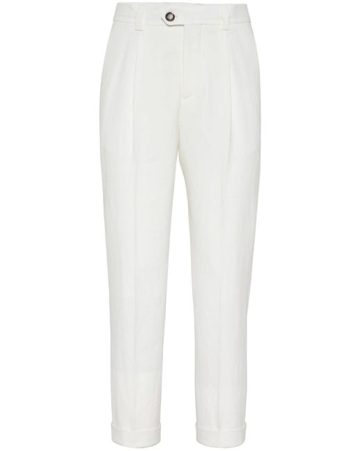 Brunello Cucinelli pleat-detailing linen tapered trousers