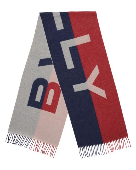 Bally logo-jacquard two-tone fringed scarf