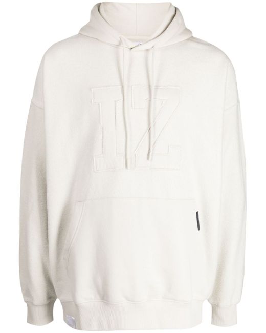 Izzue logo-appliqué fleece-texture hoodie
