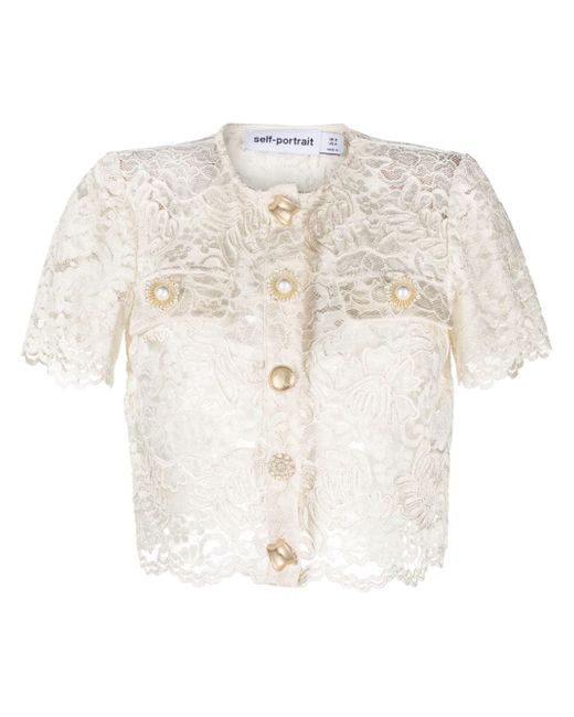 Self-Portrait embellished-buttons corded-lace top