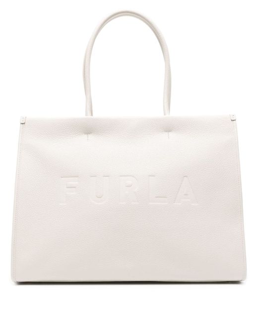 Furla logo-debossed leather tote bag