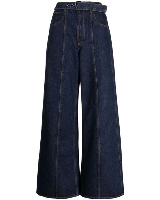 Izzue logo-patch belted wide-leg jeans