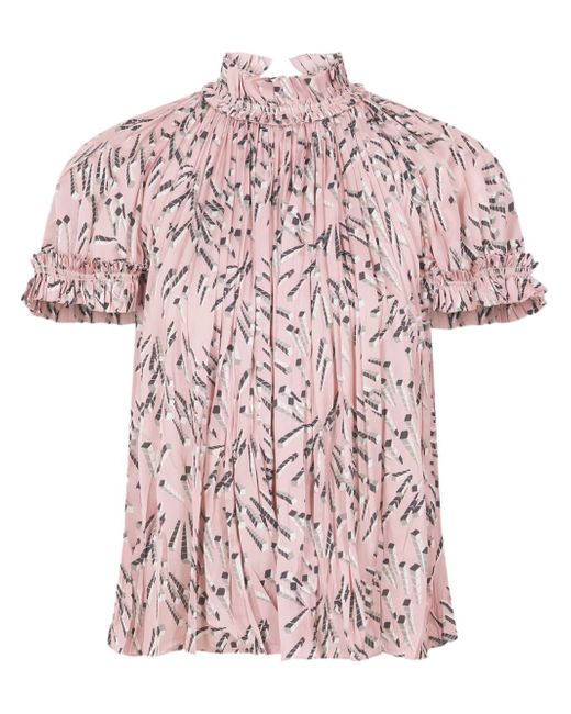 Rabanne gathered-detail graphic-print blouse