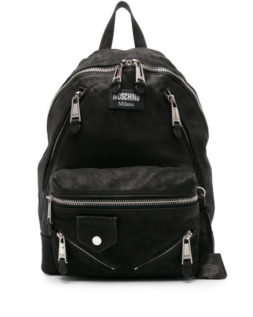 Moschino logo-appliqué suede backpack