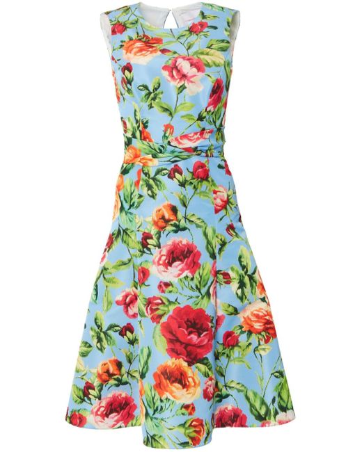 Carolina Herrera rose-print twist-detail flared dress