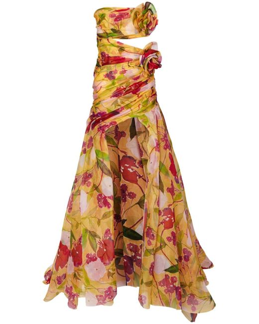 Carolina Herrera floral-print organza high-low gown