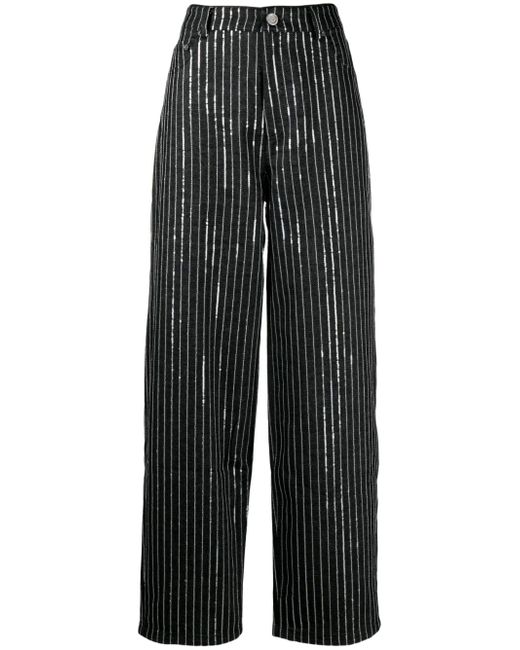 Rotate sequinned striped wide-leg trousers