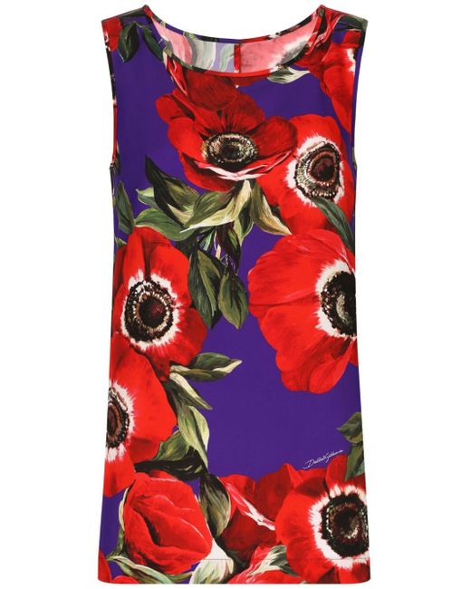 Dolce & Gabbana poppy-print round-neck tank top