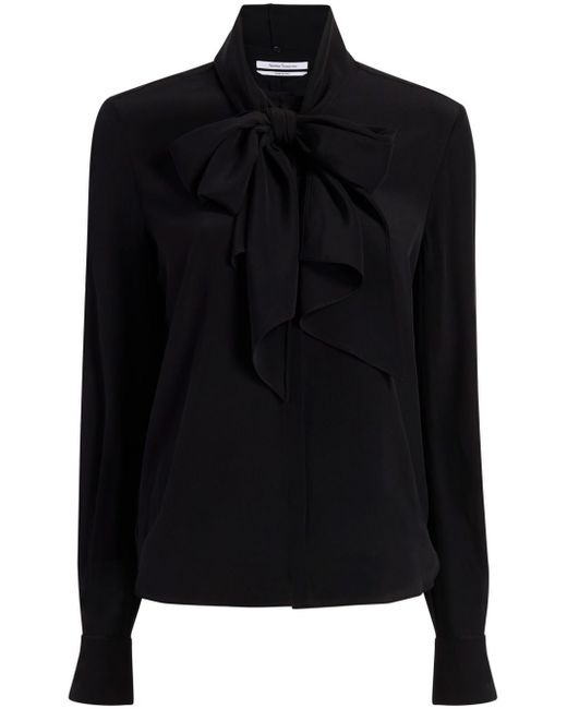 Another Tomorrow pussy-bow silk-crepe blouse