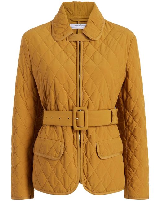 Another Tomorrow diamond-quilted belted puffer jacket