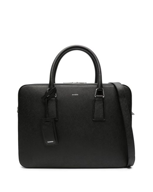 Sandro logo-print Saffiano leather briefcase