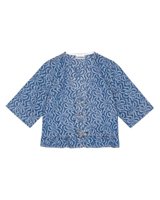 Ganni jacquard organic-cotton denim blouse