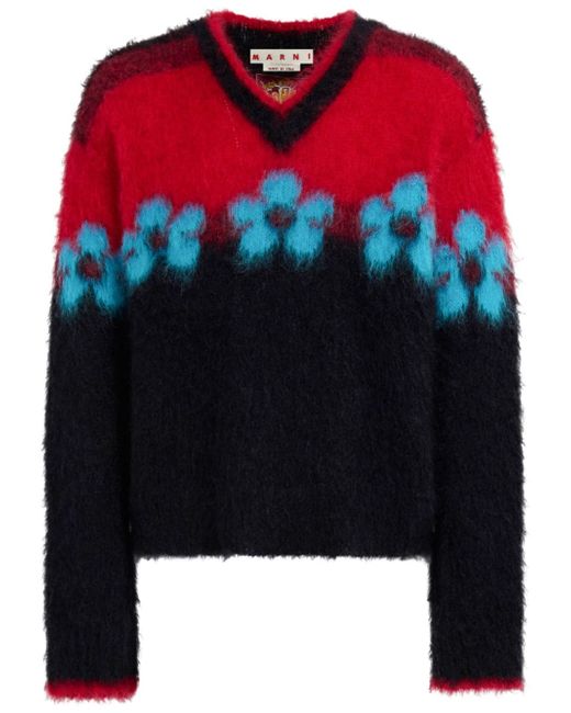 Marni floral-motif brushed-effect jumper
