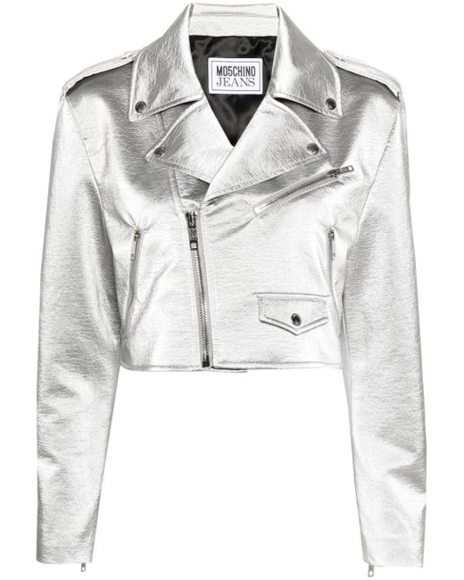 Moschino Jeans metallic-finish notched-lapels cropped jacket
