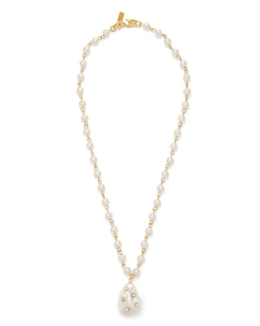 Kenneth Jay Lane crystal-embellished pearl-pendant necklace