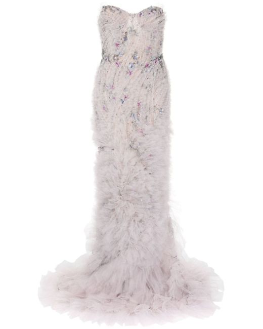Marchesa crystal-embellished strapless gown