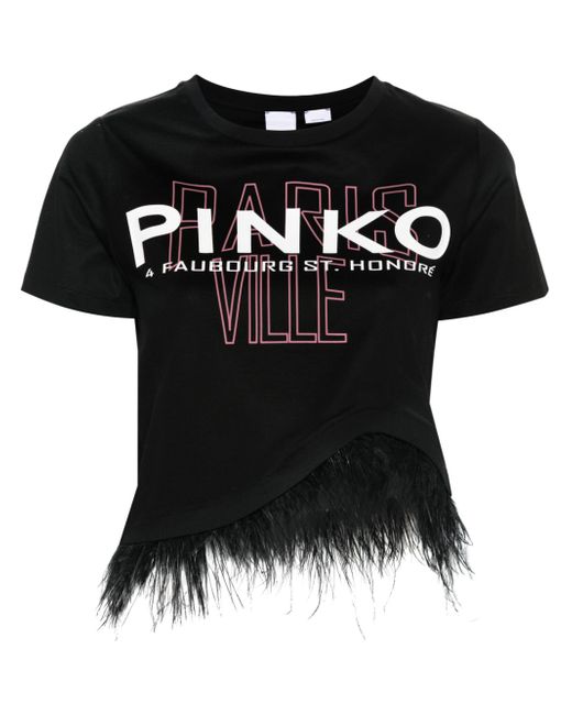 Pinko feather detail cropped T-shirt
