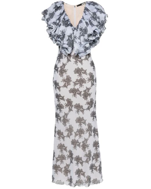 Rotate floral-print ruffle-detail dress