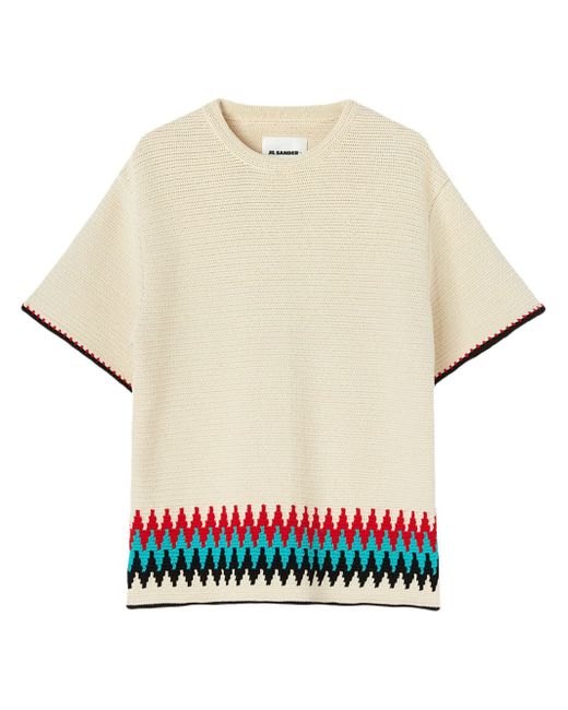 Jil Sander crew-neck patterned intarsia-knit T-shirt