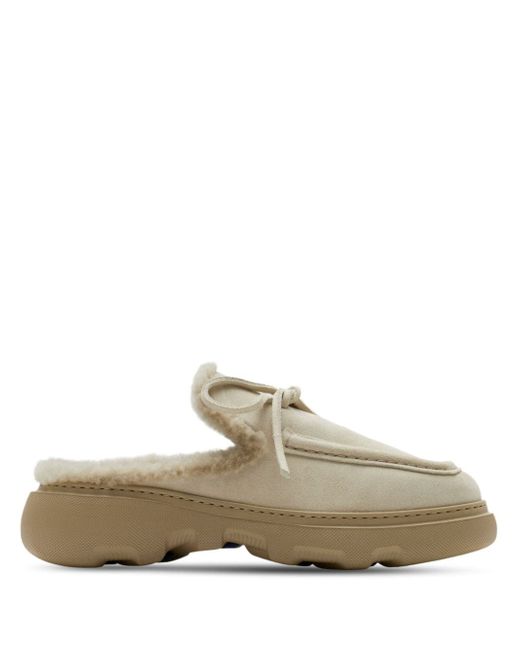 Burberry logo-charm suede mules