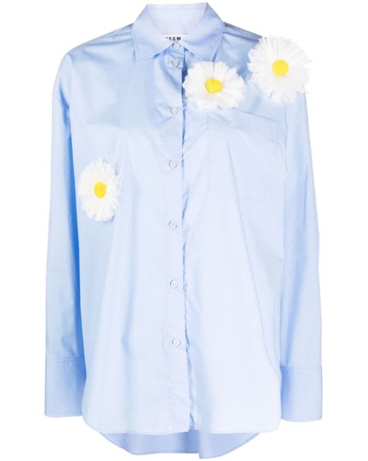 Msgm daisy flower-appliqué poplin shirt