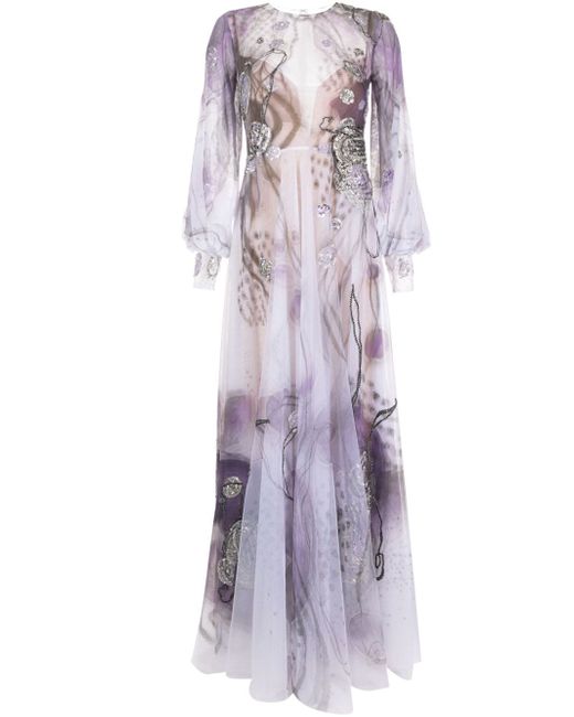 Saiid Kobeisy abstract-print beaded maxi dress